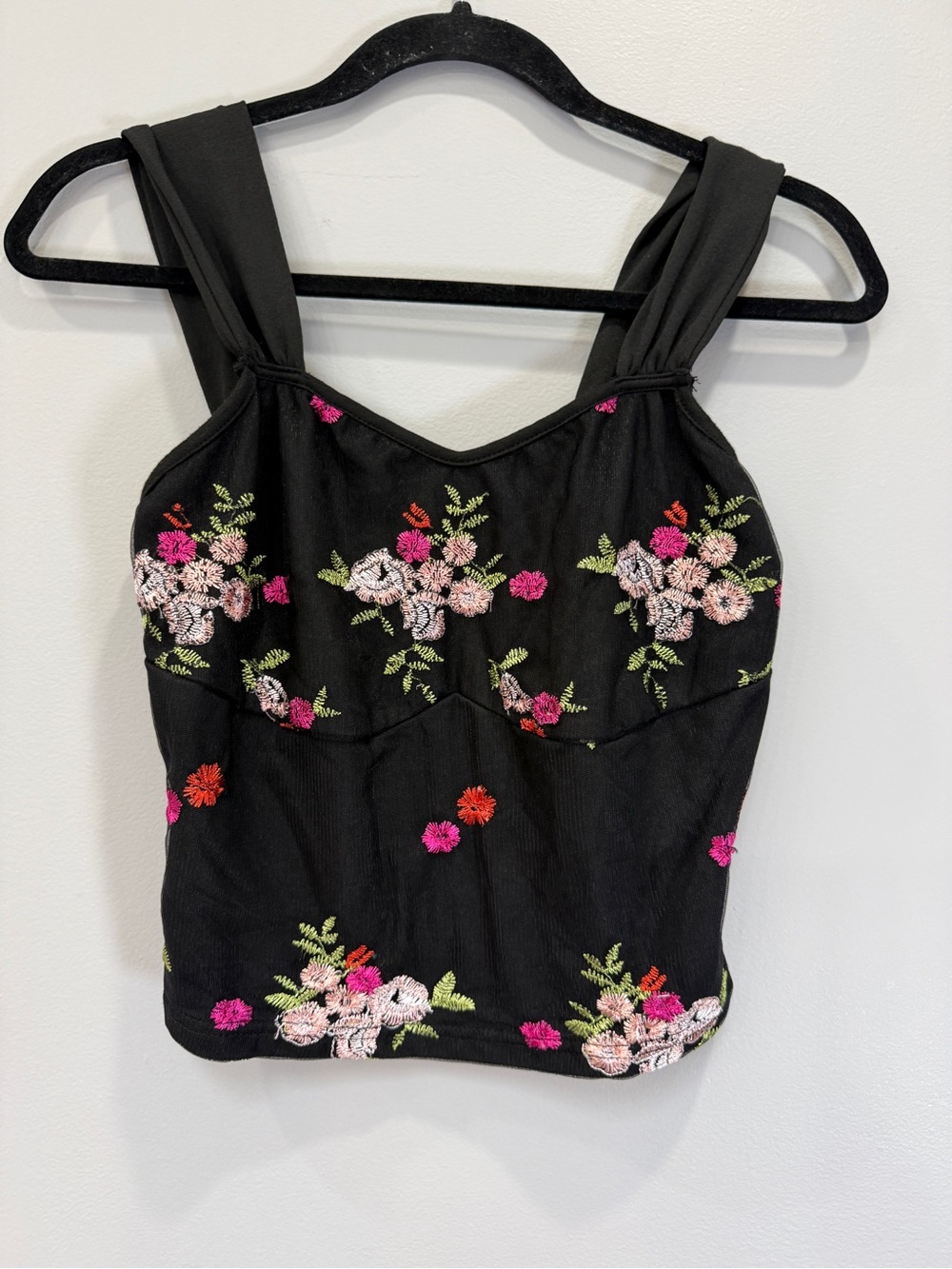 SHEIN Black Floral Embroidered Crop Top
